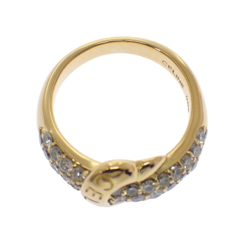 Celine Logo Half Pave Rin 18K Yellow Gold Diamond
