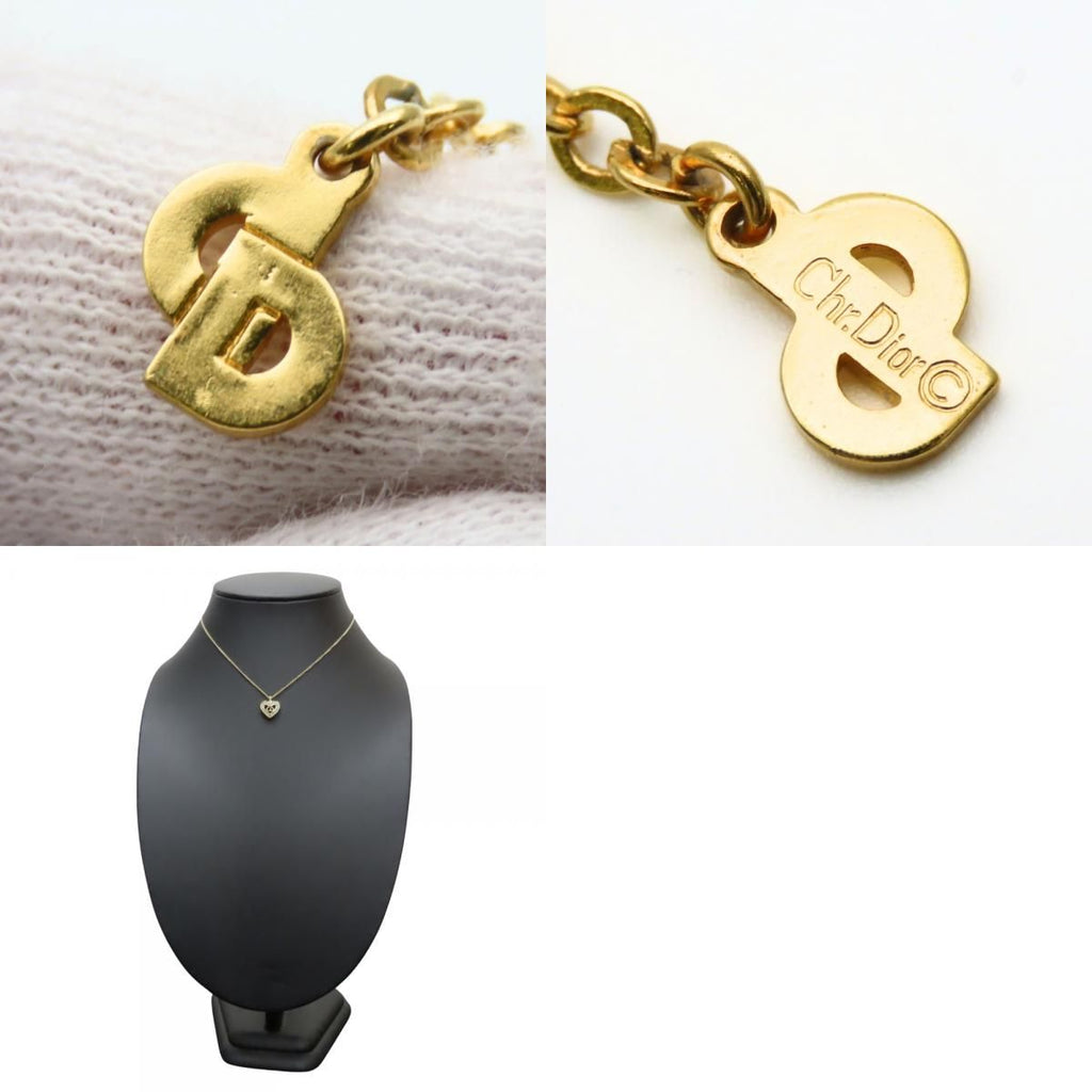 Dior Christian Necklace CD Logo Metal Rhinestone Gold — view 9