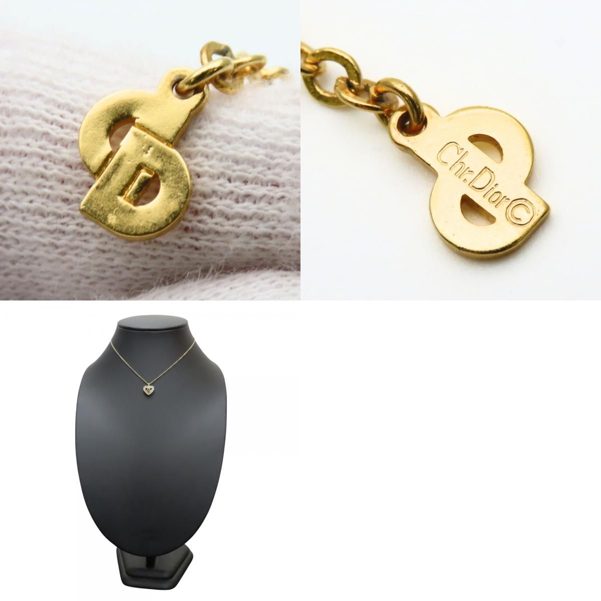 Dior Christian Necklace CD Logo Metal Rhinestone Gold — view 9