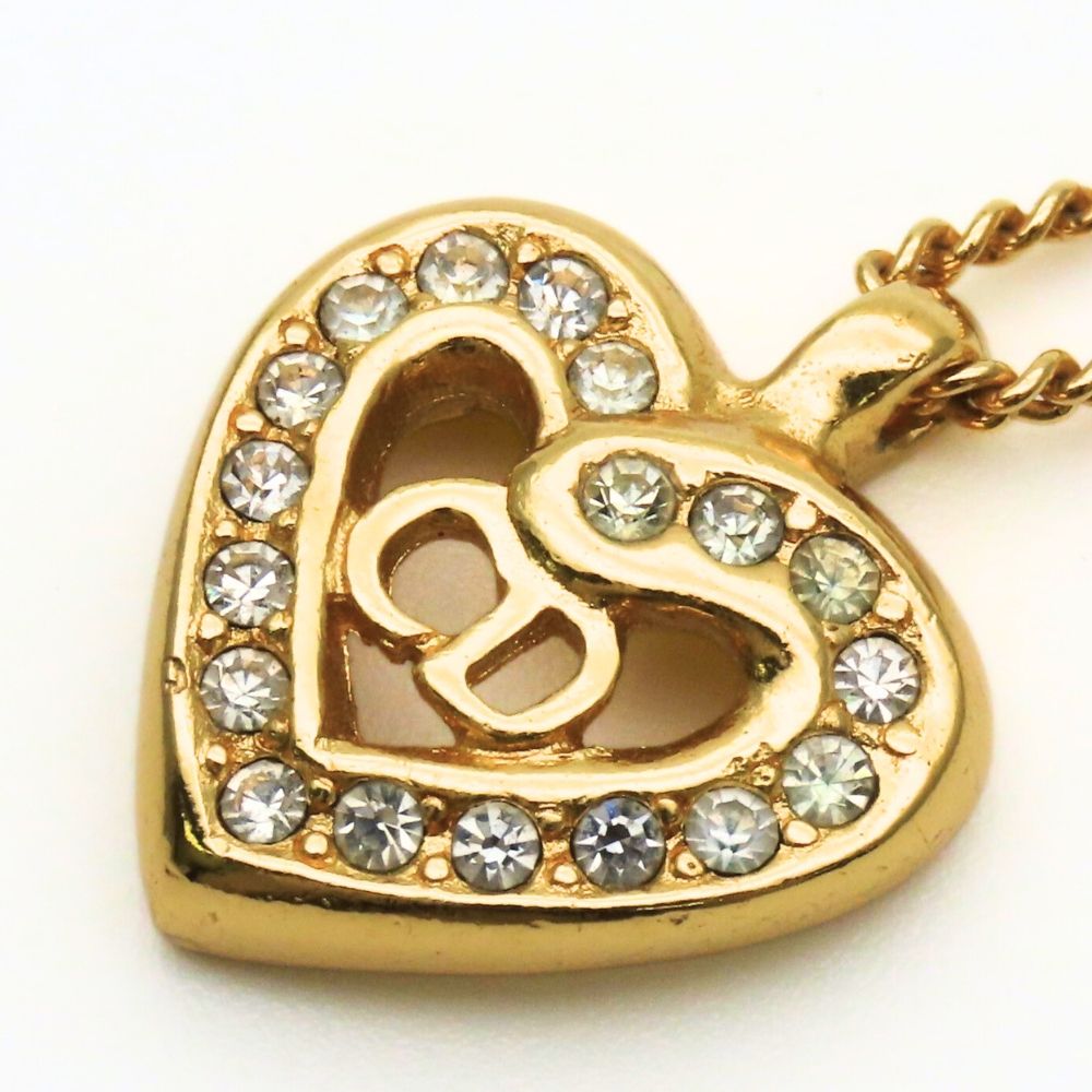 Dior Christian Necklace CD Logo Metal Rhinestone Gold — view 3