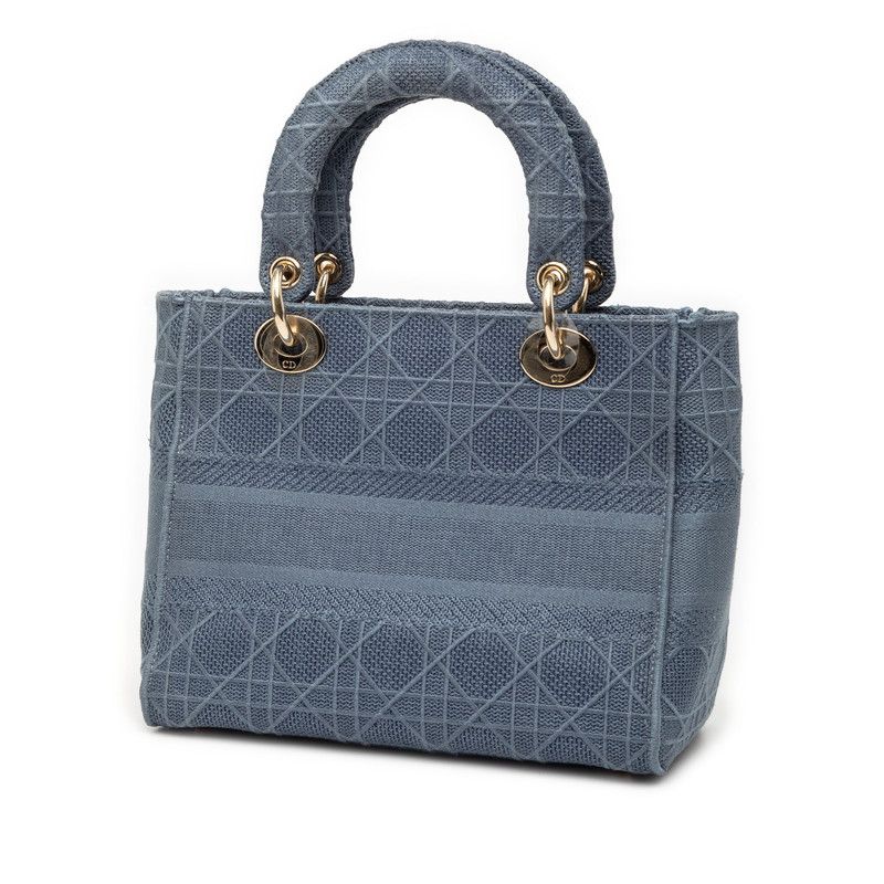 Dior Cannage Lady D-lite 2-Way Shoulder Bag Blue Canvas — view 2