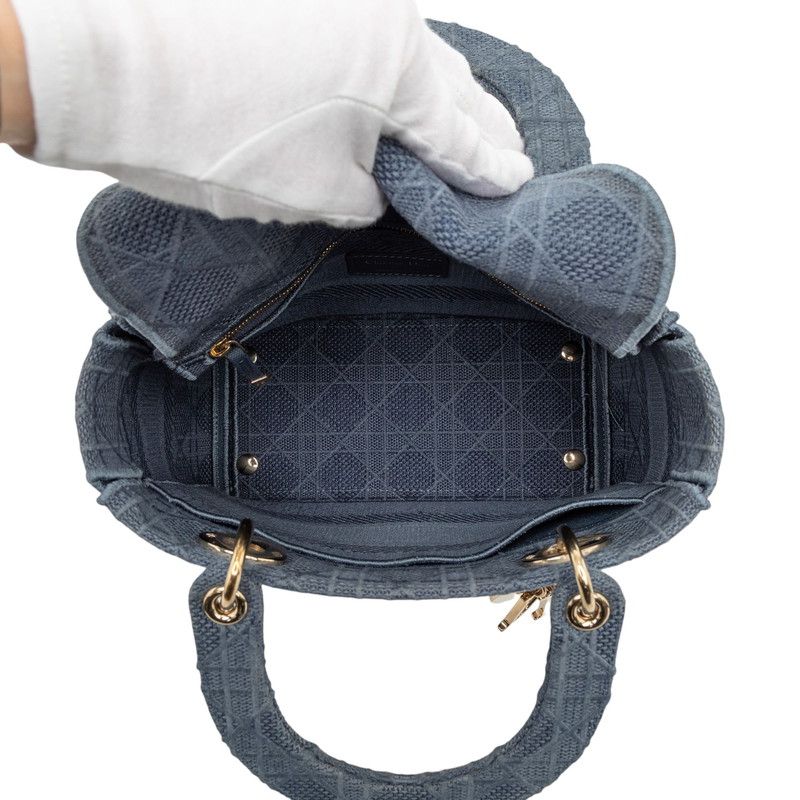 Dior Cannage Lady D-lite 2-Way Shoulder Bag Blue Canvas — view 4