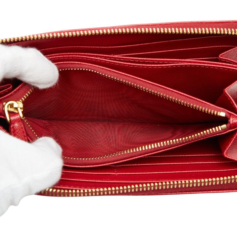 Prada Zip Around Wallet Red Saffiano Leather — view 6