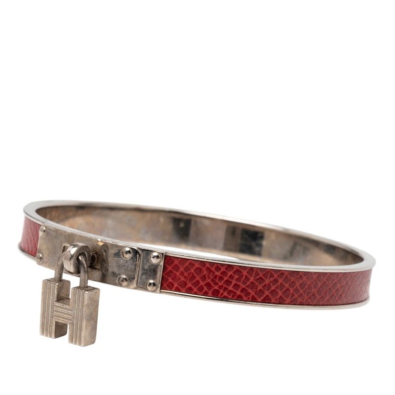 Hermes Kelly Bangle Cadena Motif Silver Red Metal Leather — view 2