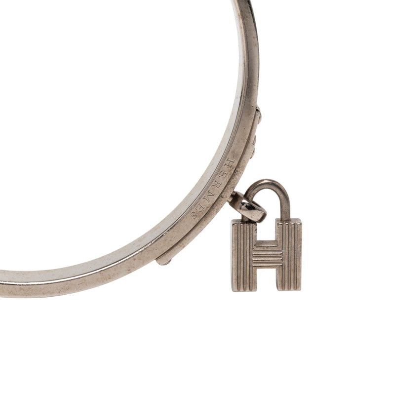 Hermes Kelly Bangle Cadena Motif Silver Red Metal Leather — view 4