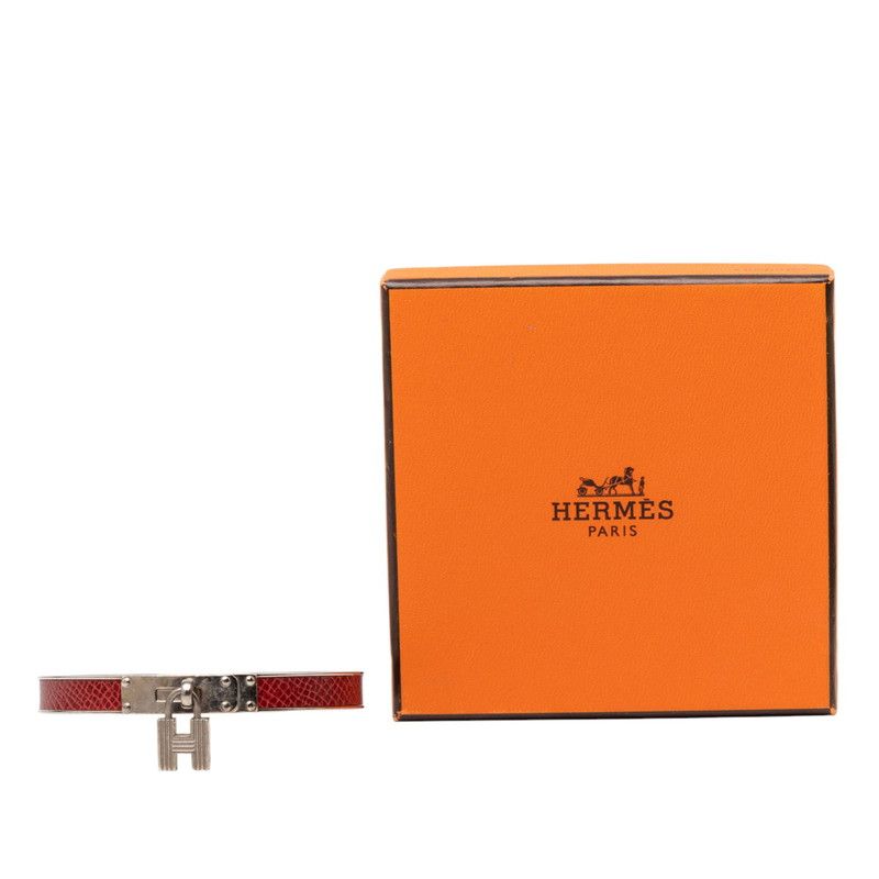 Hermes Kelly Bangle Cadena Motif Silver Red Metal Leather — view 6