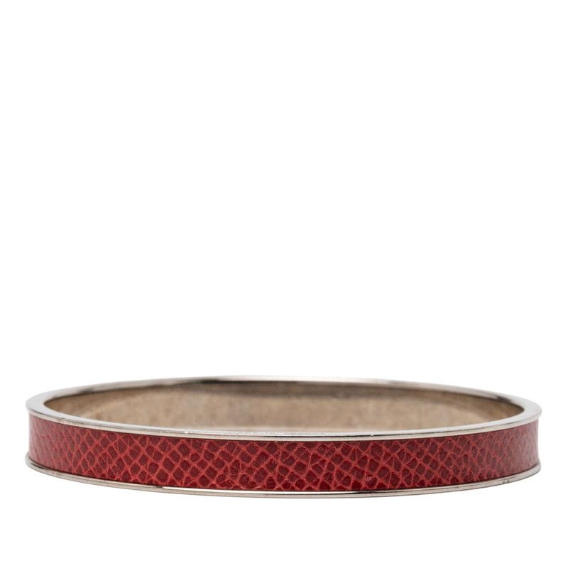 Hermes Kelly Bangle Cadena Motif Silver Red Metal Leather — view 3