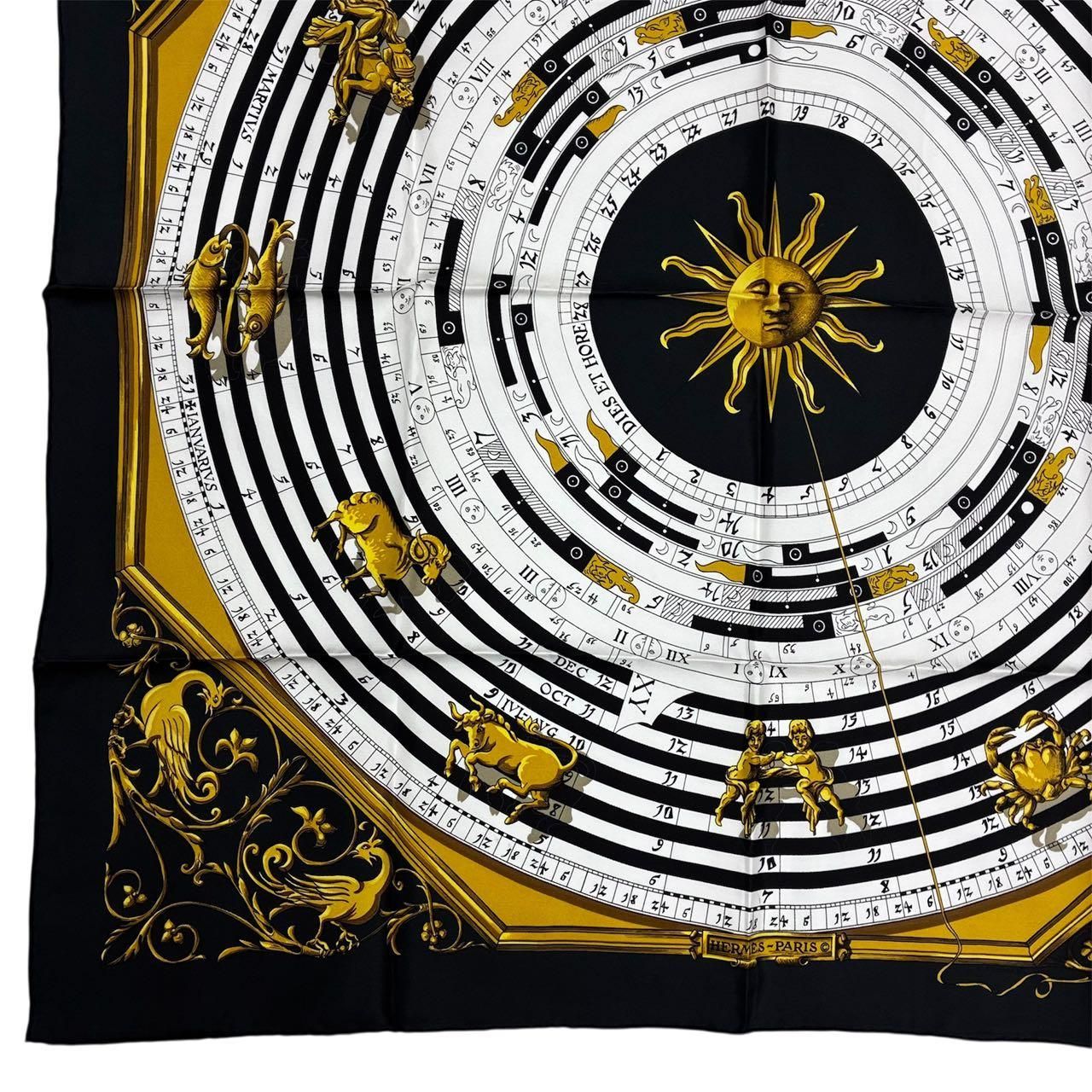 Hermes Carre 90 Dies ET Hore Astrology Silk Scarf Black Gold — view 5