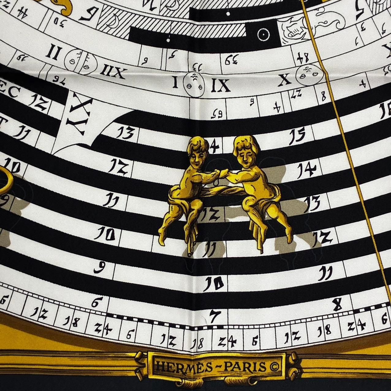 Hermes Carre 90 Dies ET Hore Astrology Silk Scarf Black Gold — view 7