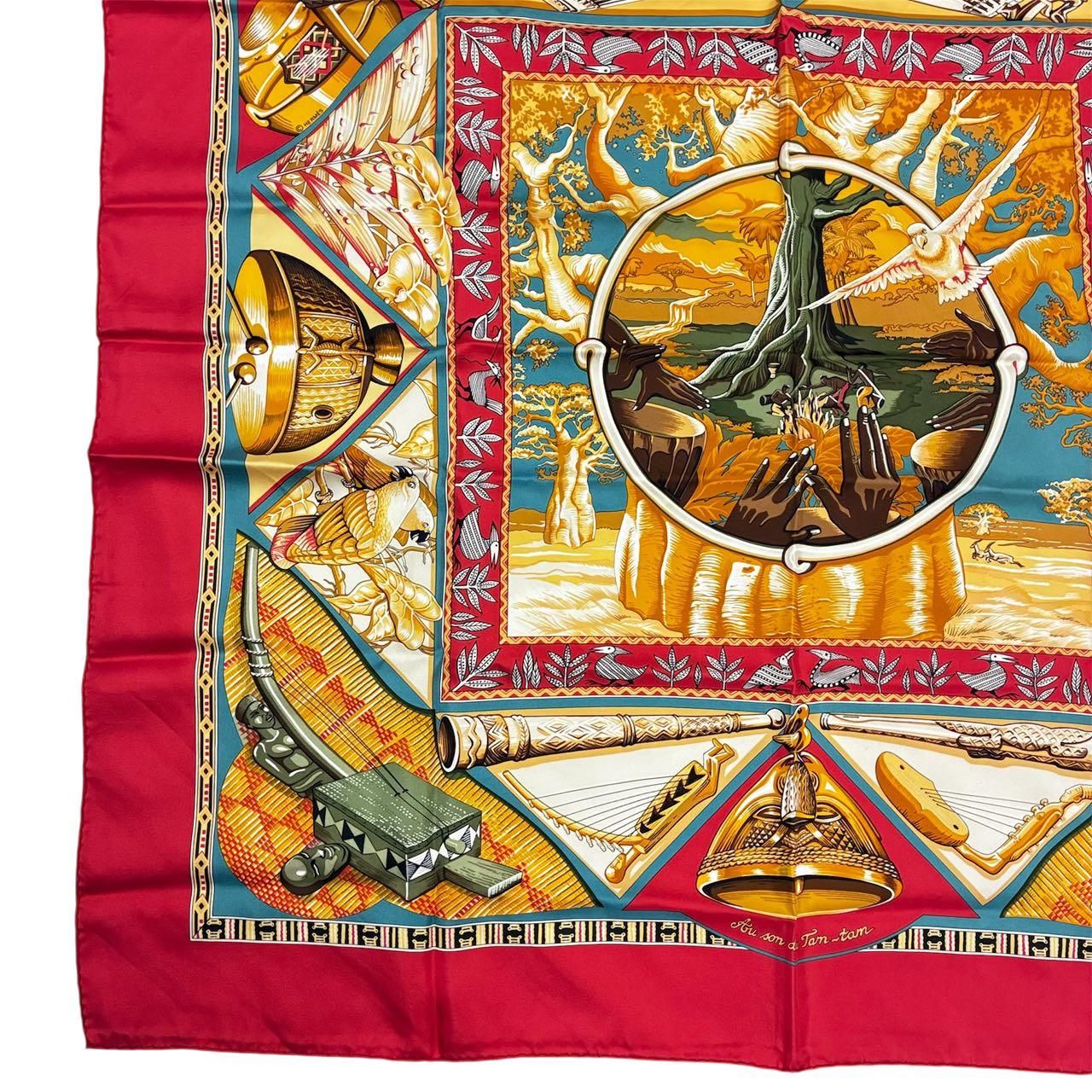 Hermes Scarf Carre 90 Au Son du Tam Silk Red — view 5