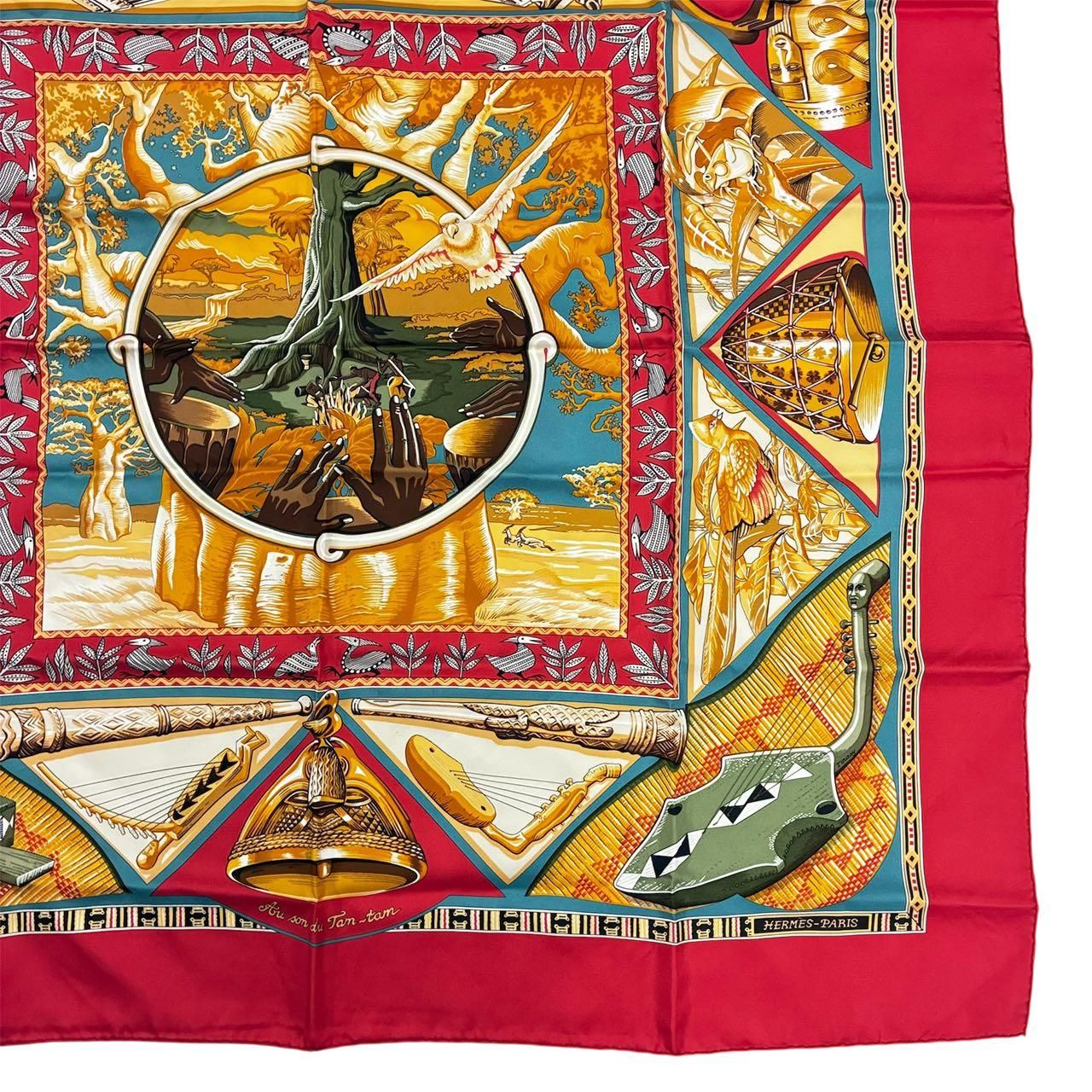 Hermes Scarf Carre 90 Au Son du Tam Silk Red — view 4
