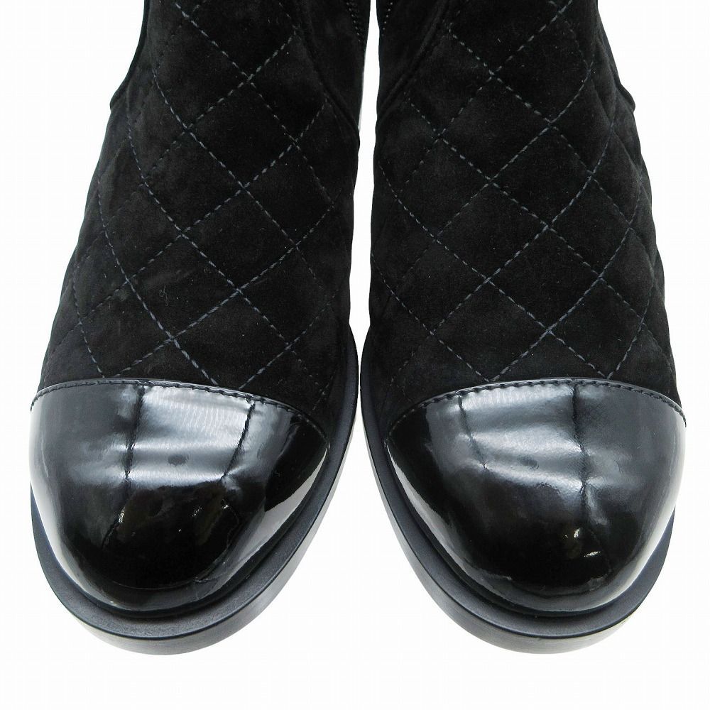 Chanel Suede CC Logo Turnlock Quilted Boots Shoes — view 7