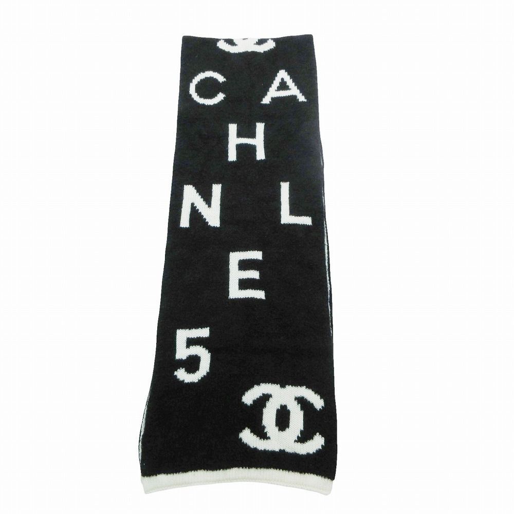 Chanel CC Logo Muffler Cashmere Wool Black Ivory 30 Scarf — view 2