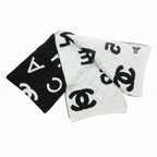 Chanel CC Logo Muffler Cashmere Wool Black Ivory 30 Scarf — view 4