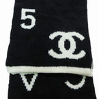 Chanel CC Logo Muffler Cashmere Wool Black Ivory 30 Scarf — view 5