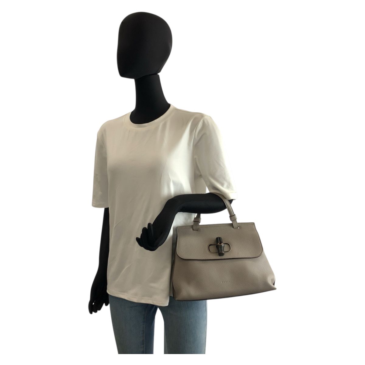 Gucci Bamboo Daily Gray Silver Leather Shoulder Bag — view 6