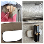 Gucci Bamboo Daily Gray Silver Leather Shoulder Bag — view 5