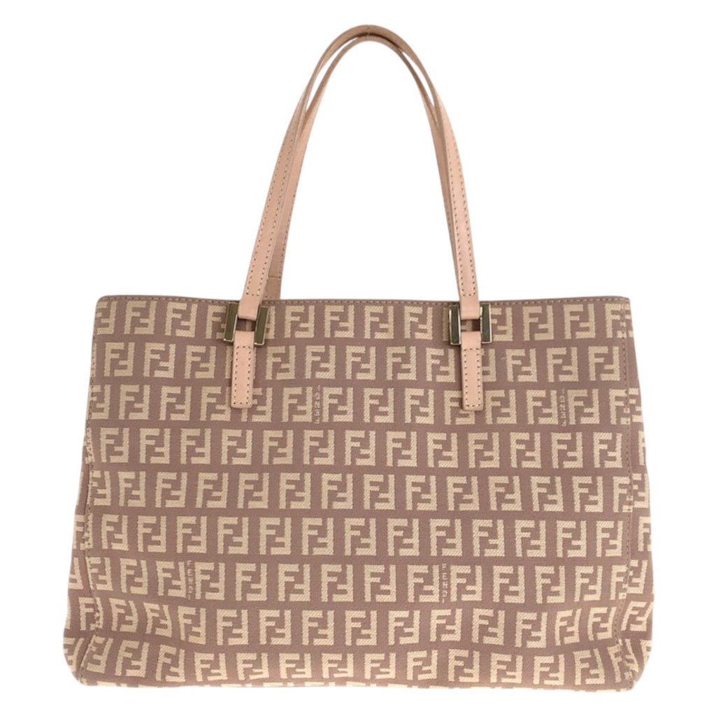 Fendi Zucca Pattern Pink Salmon Gold Canvas Leather Tote — view 2