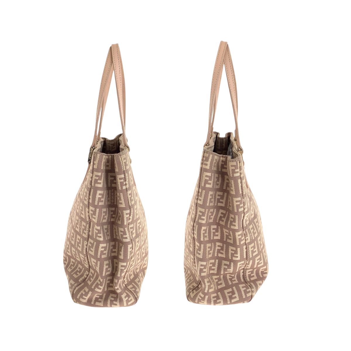 Fendi Zucca Pattern Pink Salmon Gold Canvas Leather Tote — view 8