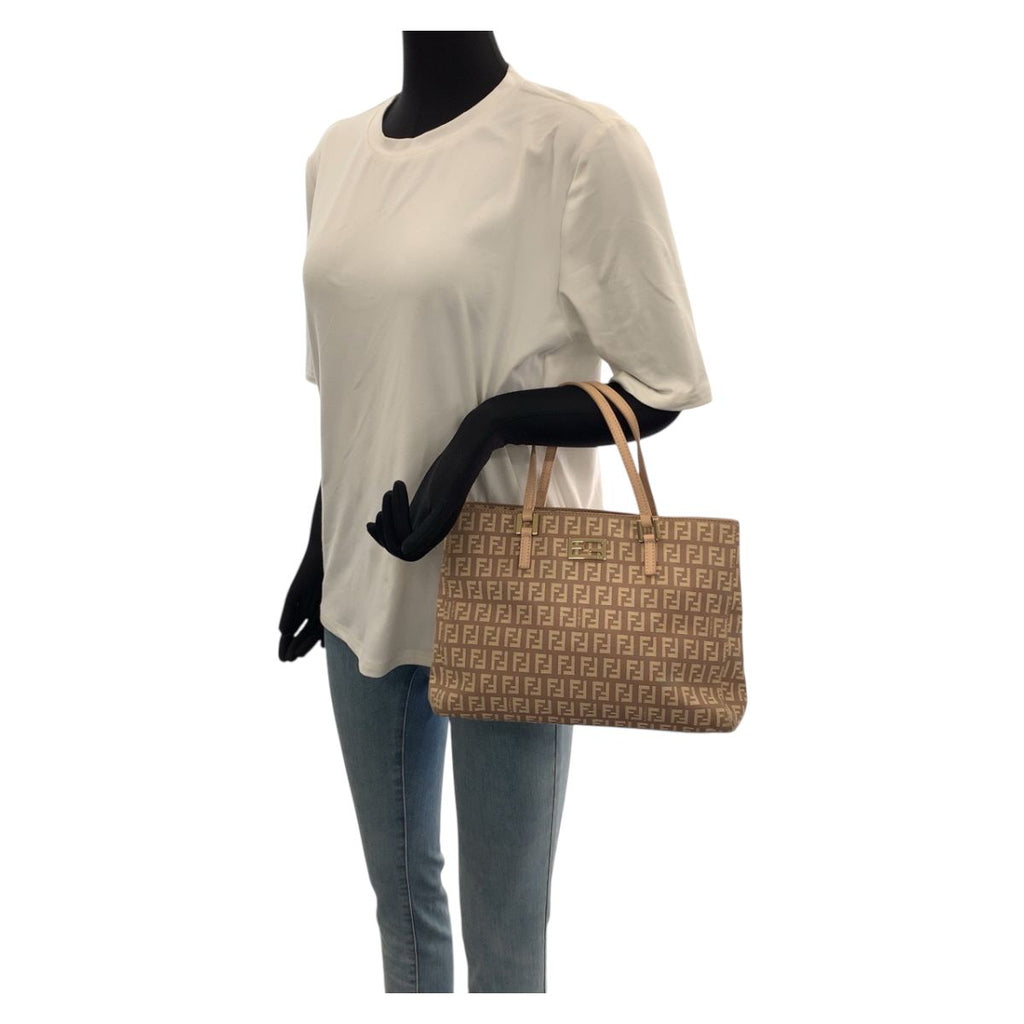 Fendi Zucca Pattern Pink Salmon Gold Canvas Leather Tote — view 7