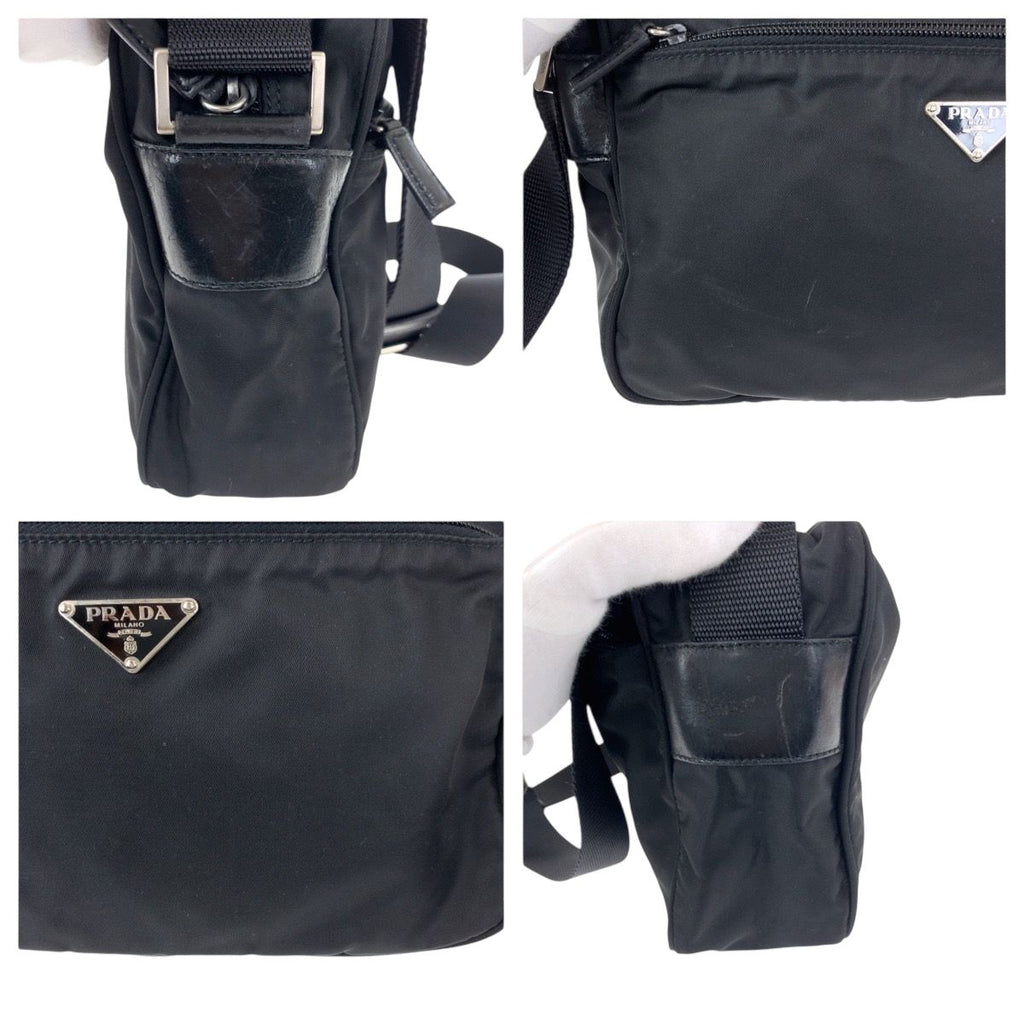 Prada Tessuto Black Silver Nylon Shoulder Back — view 5