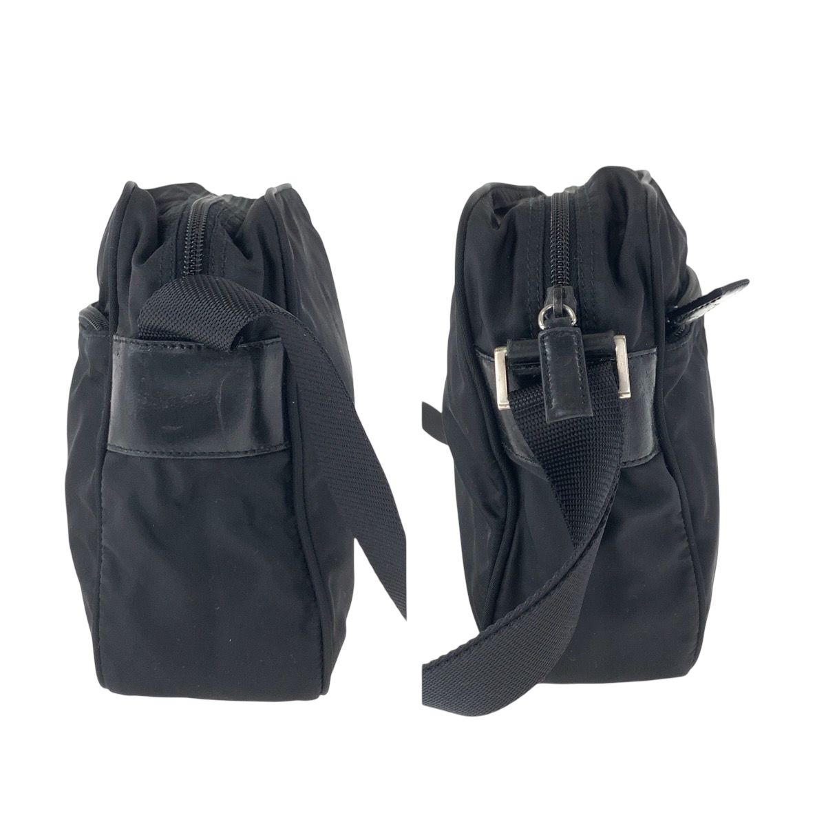 Prada Tessuto Black Silver Nylon Shoulder Back — view 8