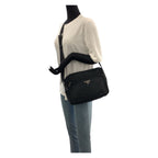 Prada Tessuto Black Silver Nylon Shoulder Back — view 7