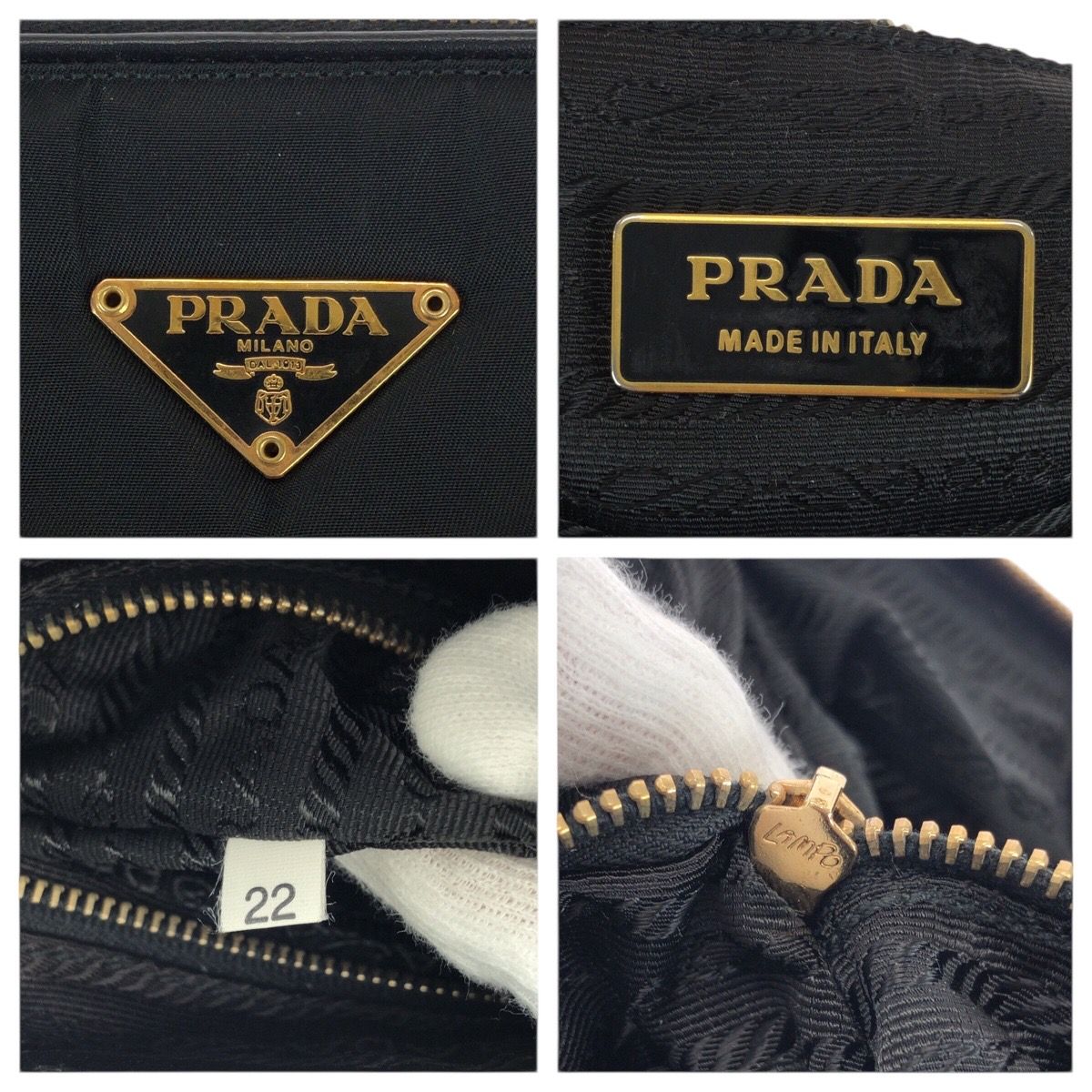 Prada Tessuto Black Gold Nylon Shoulder Bag Tote — view 4