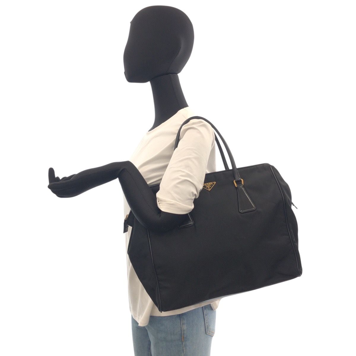 Prada Tessuto Black Gold Nylon Shoulder Bag Tote — view 7