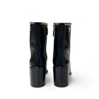 Chanel Short Boots Shoes Leather Fabric Black Gold CC Logo Chain — view 5