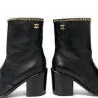 Chanel Short Boots Shoes Leather Fabric Black Gold CC Logo Chain — view 9