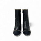 Chanel Short Boots Shoes Leather Fabric Black Gold CC Logo Chain — view 2