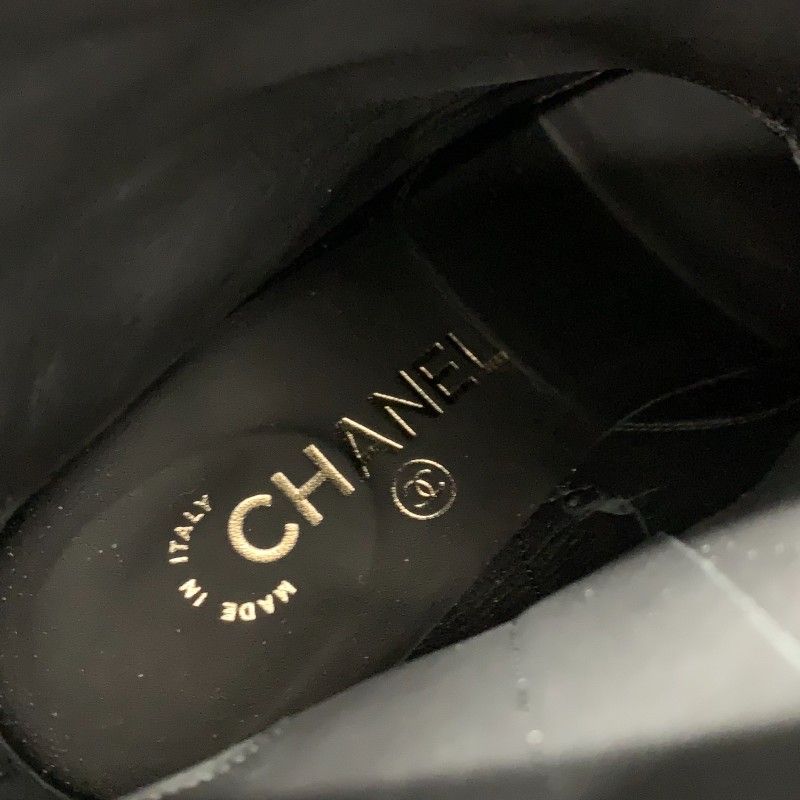 Chanel Short Boots Shoes Leather Fabric Black Gold CC Logo Chain — view 7