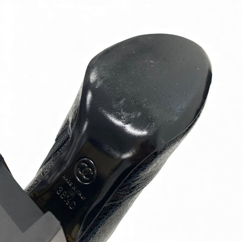 Chanel Short Boots Shoes Leather Fabric Black Gold CC Logo Pearl — view 8