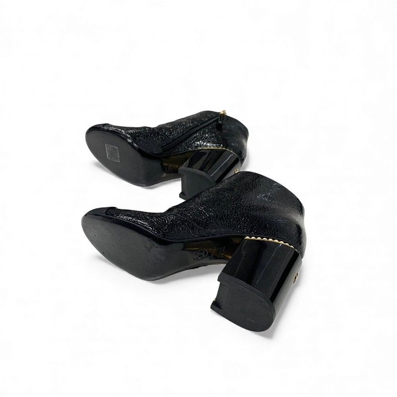 Chanel Short Boots Shoes Leather Fabric Black Gold CC Logo Pearl — view 6
