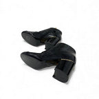 Chanel Short Boots Shoes Leather Fabric Black Gold CC Logo Pearl — view 6