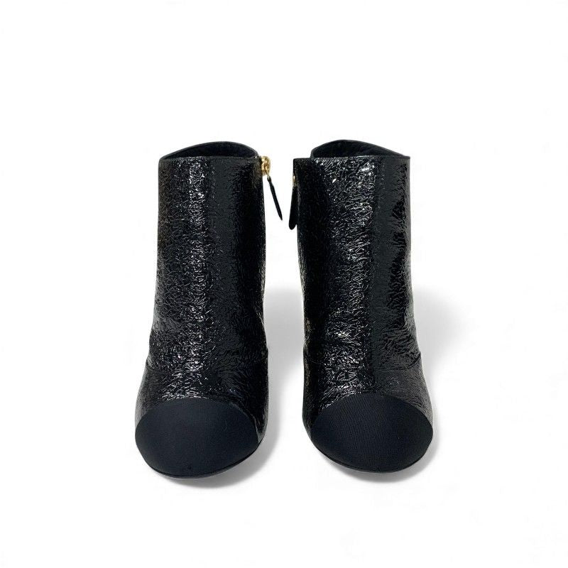Chanel Short Boots Shoes Leather Fabric Black Gold CC Logo Pearl — view 2