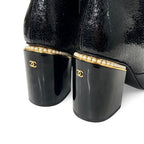 Chanel Short Boots Shoes Leather Fabric Black Gold CC Logo Pearl — view 9