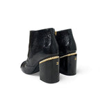 Chanel Short Boots Shoes Leather Fabric Black Gold CC Logo Pearl — view 4