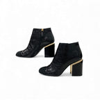 Chanel Short Boots Shoes Leather Fabric Black Gold CC Logo Pearl — view 3