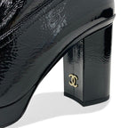 Chanel Boots Long Shoes Patent Leather Black Gold CC Logo Wrinkle — view 8