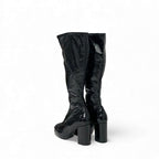 Chanel Boots Long Shoes Patent Leather Black Gold CC Logo Wrinkle — view 4