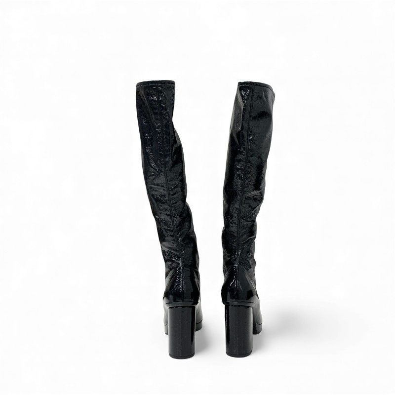 Chanel Boots Long Shoes Patent Leather Black Gold CC Logo Wrinkle — view 5