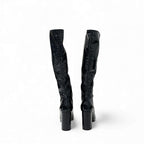 Chanel Boots Long Shoes Patent Leather Black Gold CC Logo Wrinkle — view 5
