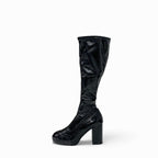 Chanel Boots Long Shoes Patent Leather Black Gold CC Logo Wrinkle — view 3
