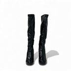 Chanel Boots Long Shoes Patent Leather Black Gold CC Logo Wrinkle — view 2