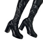 Chanel Boots Long Shoes Patent Leather Black Gold CC Logo Wrinkle — view 9