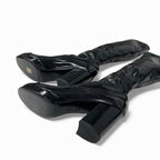 Chanel Boots Long Shoes Patent Leather Black Gold CC Logo Wrinkle — view 6