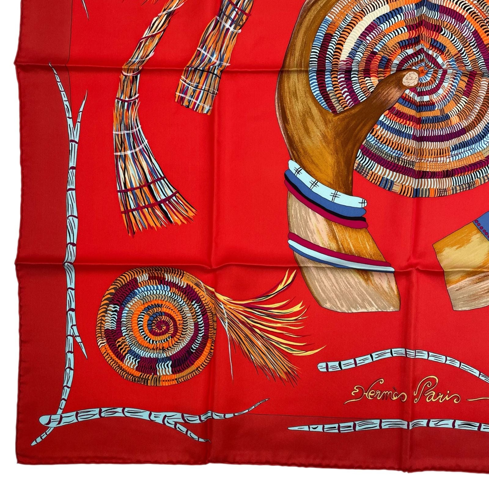 Hermes Scarf 100% Silk Carre 90 Magie Des Mains Charm of Handwork Red — view 4