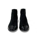 Chanel Short Boots Shoes Suede Patent Black Silver CC Logo Charm Ankle — view 2
